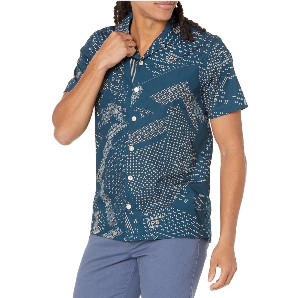PS Paul Smith Doodle Pattern Short Sleeve Shirt in Dark Blue Size S New w/Tag